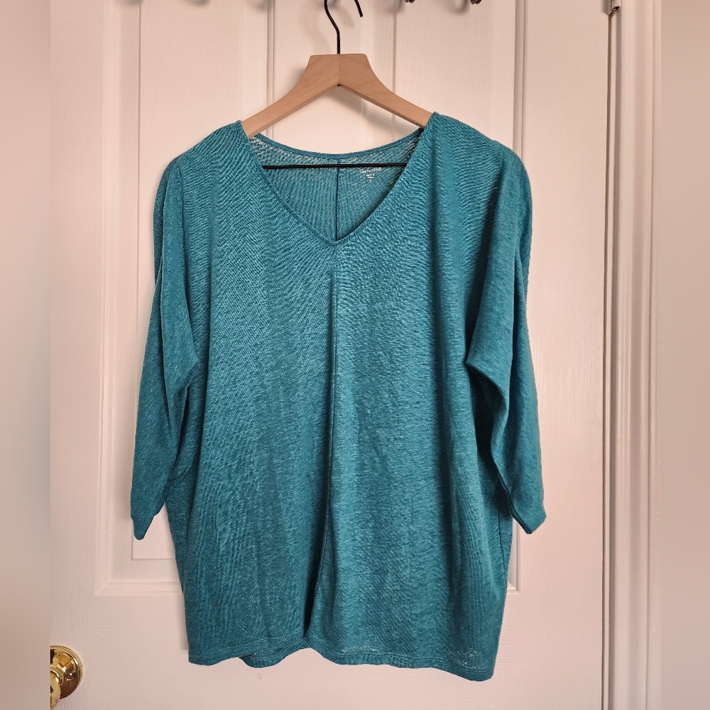 Garnet Hill Organic Linen 3/4 Sleeve Top